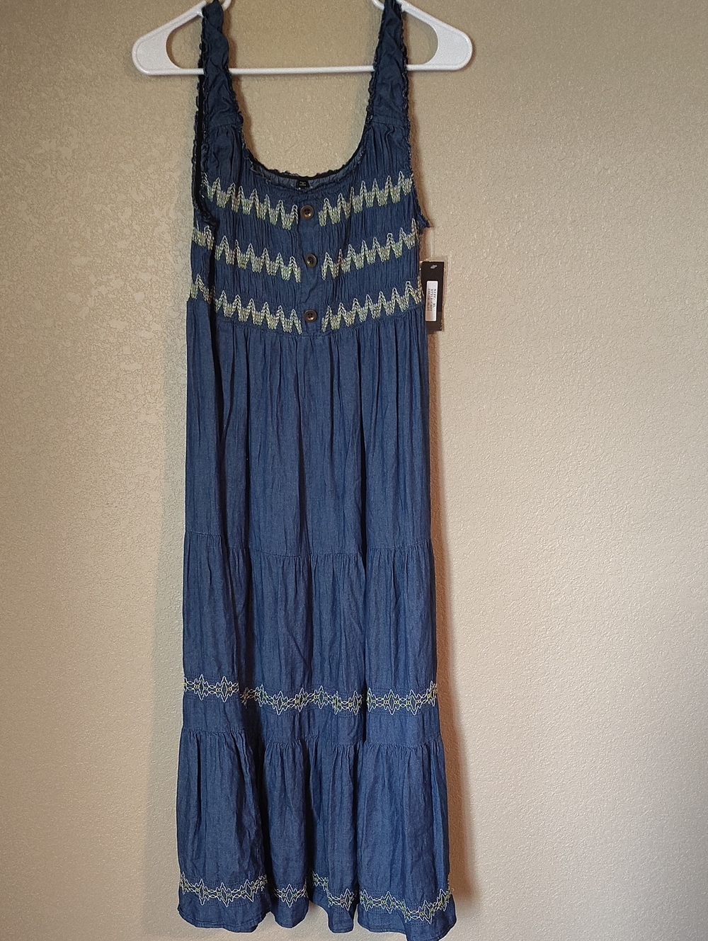 Lapis Navy Maxi Dress with Chevron Embroidery